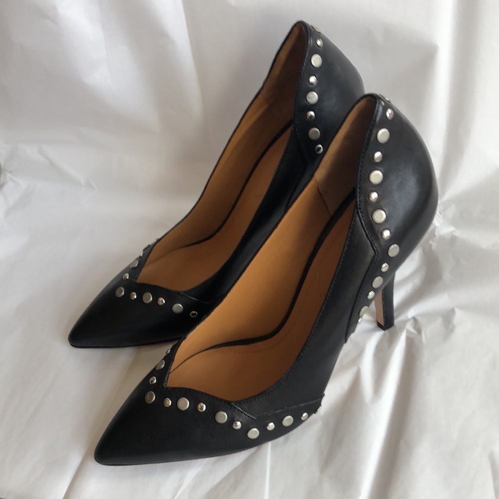 Isabel Marant Black Leather Studded Heels, Size 38 (US Size 8), EUC.
